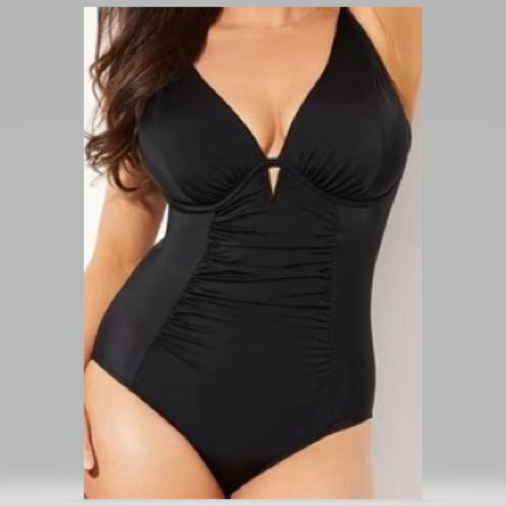 Black V-Neck Swimsuit (One Piece)